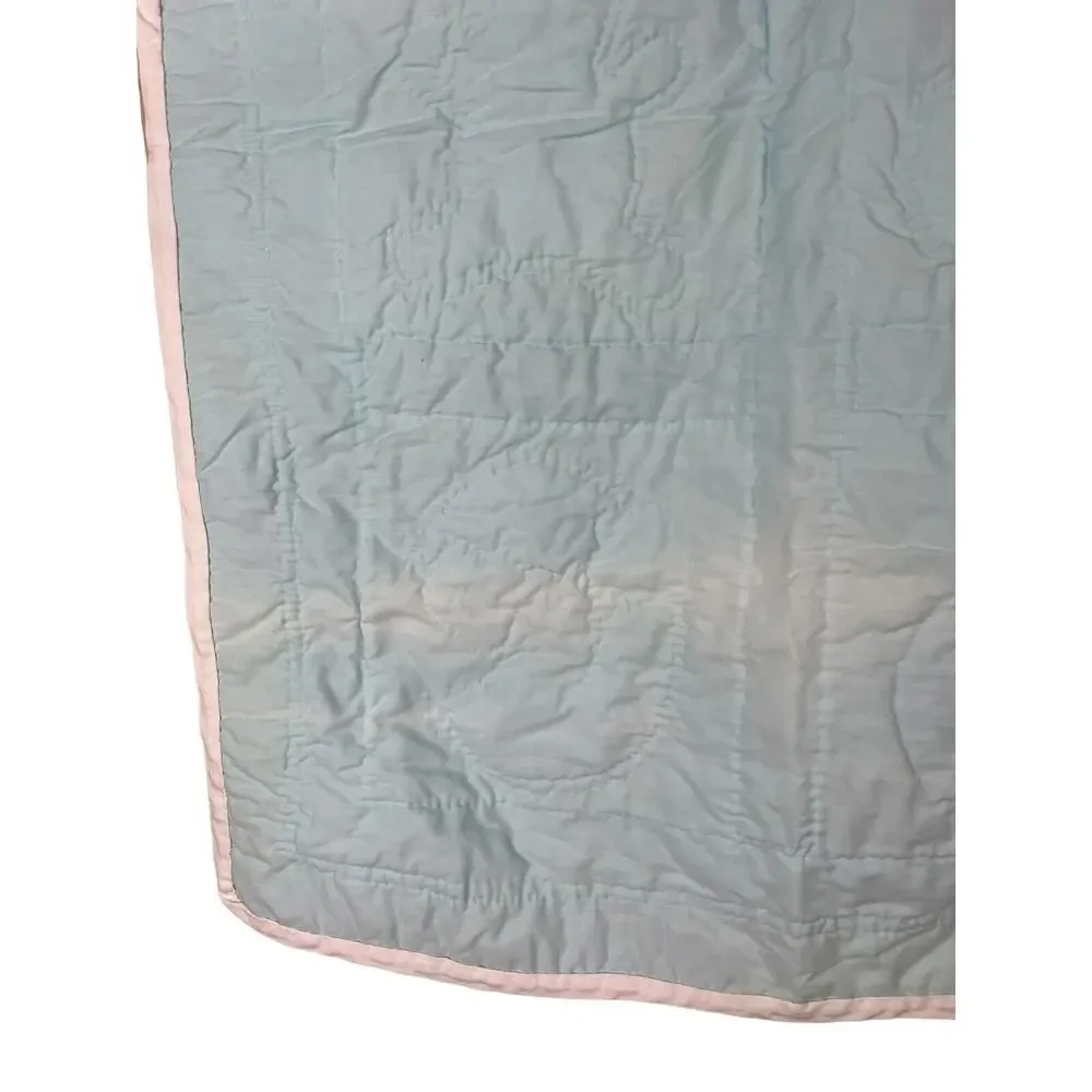 Vintage homemade ABC baby quilt nursery Apple Bear Cat Pink Blue Green